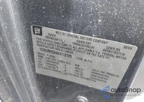 2010 Chevrolet Traverse Lt z USA, uszkodzony, nr VIN 1GNLRFED4AS112105